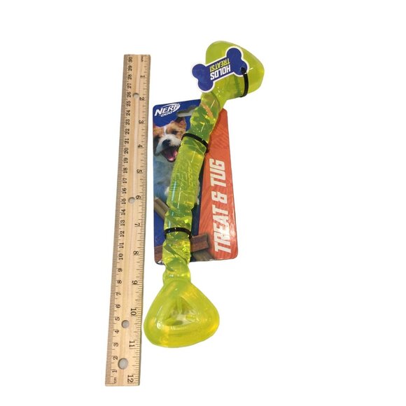 Nerf Dog Treat & Tug Yellow Treat Holder 10" Dog Toy - Picture 2 of 3